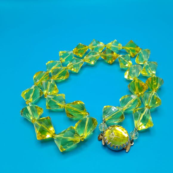 Vintage W Germany Yellow Acrylic Bead Necklace 1950s Button Clasp main image 6